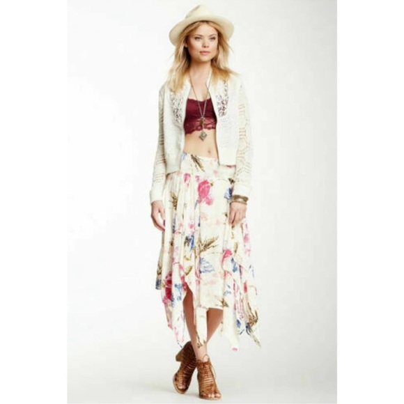 Free People Women Boho Style Asymmetric Handkerchief Hem Fly Away Midi Skirt XS - Picture 2 of 7